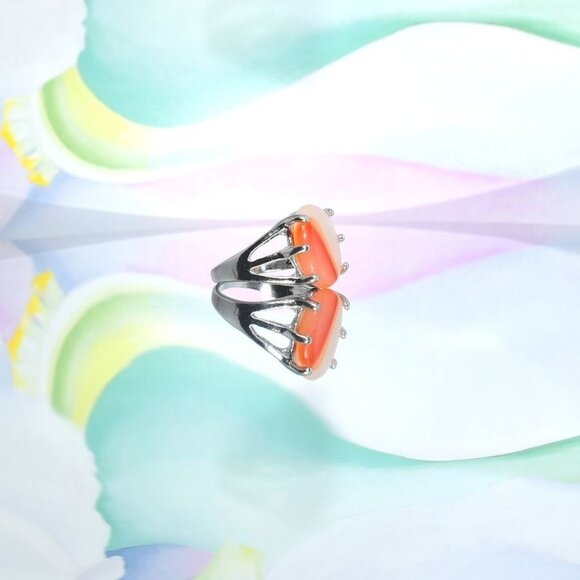 Cyleste Celine Oval Apricot Orange Agate Silver Ring Size 6 Gift Boxed - Picture 1 of 10